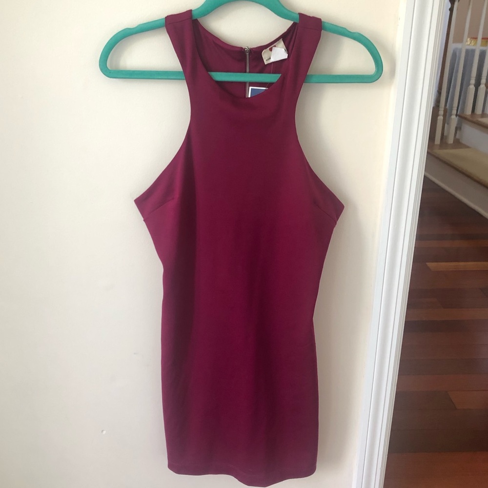 Purple Wine Colored Women’s Slim Fitting Sleeveless Dress with Zipper Back